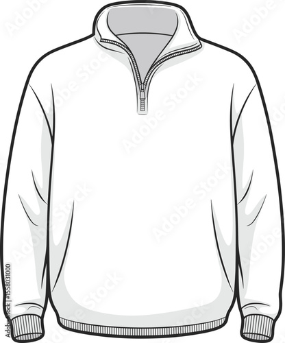 Quarter Zip Pullover Sweatshirt Fashion CAD Sketch Front Back EPS Vector Template