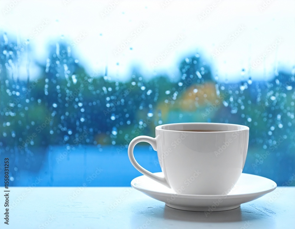 Fototapeta premium A Cup by the Rainy Window