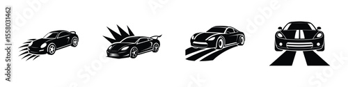 Creative portrayal of a smooth sports car front angle blasting off Silhouette on White Background
