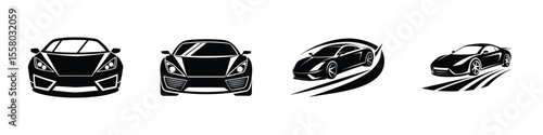 Creative depiction of a dynamic sports car front angle charging ahead Isolated on White Background