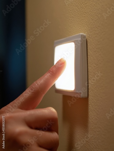 Light Switch Click - finger taps smart switch, LED strip softly brightens wall.