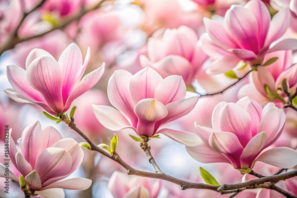 Delicate pink magnolia blossoms gracefully unfold on a spring day Delicate pink magnolia blossoms gracefully unfold on a spring day
