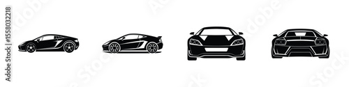 Refined Profile View of Luxurious Sports Car Skimming Pavement Silhouette on White Background