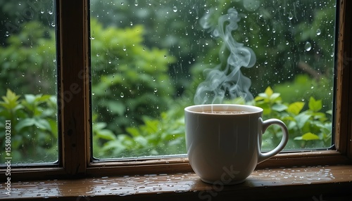 Cozy Rainy Day: A Warm Cup of Tea by the Window