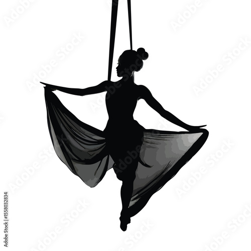 aerial silks silhouette set, Black & White silhouette set