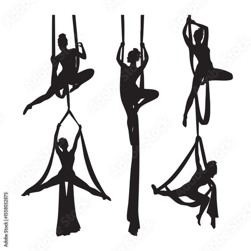 aerial silks silhouette set, Black & White silhouette set