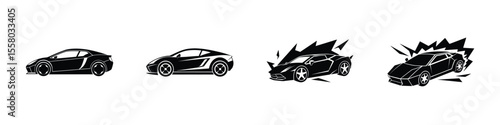 Minimal design of a futuristic sports car side view skidding sideways Flat Silhouette on White Background