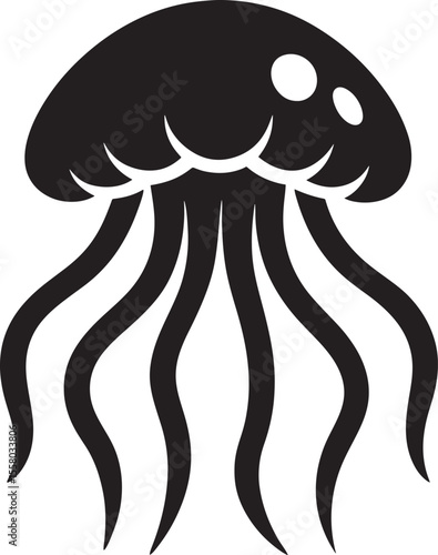 jellyfish silhouette with flowing tentacles isolated on white background