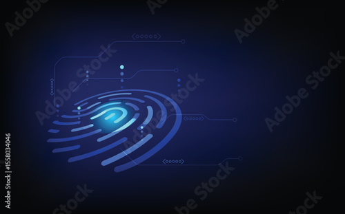 Futuristic fingerprint authentication system background with biometric scan pattern, digital identity access, cyber security interface, and abstract technology design for encryption, privacy.