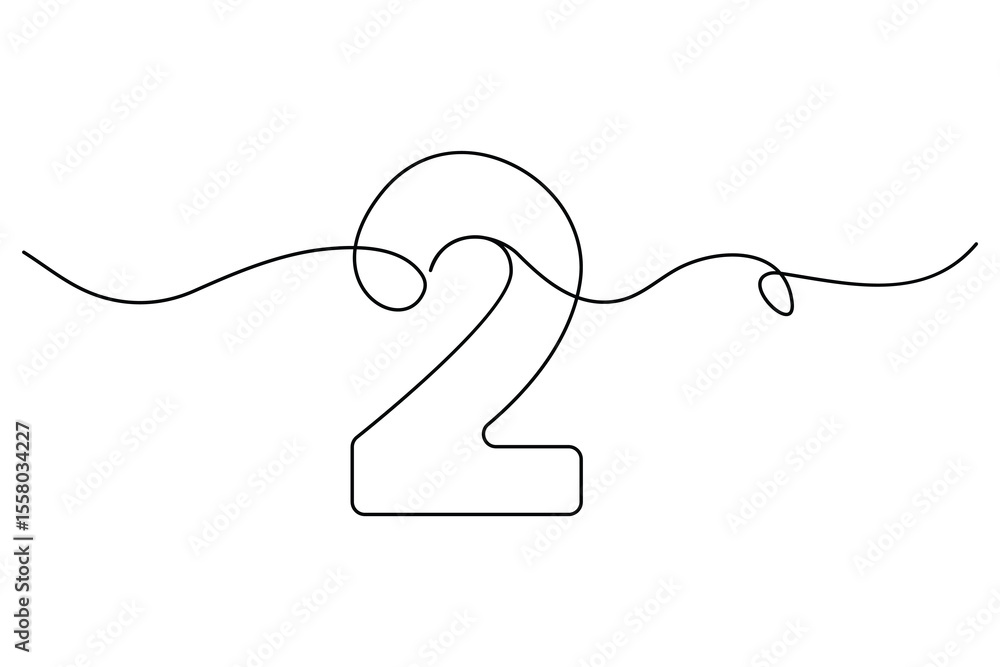 Obraz premium Number 2 in continuous line drawing style. editable One line drawing of number 2 icon. Vector illustration 