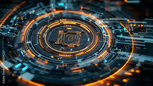 Wallpaper Mural Futuristic digital circuit design with glowing orange and blue elements in a tech-inspired background Torontodigital.ca