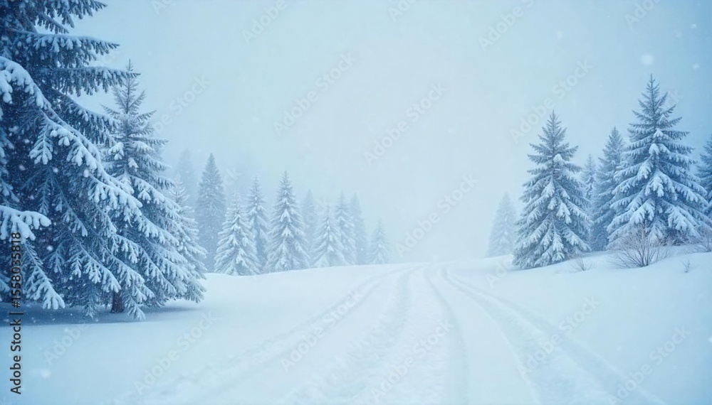 Obraz premium Dramatic Winter Snowstorm Powerful Winds and Heavy Snowfall Obscure a Bleak Landscape