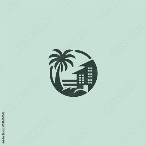 Tropical hotel logo in clean and modern minimalist design.