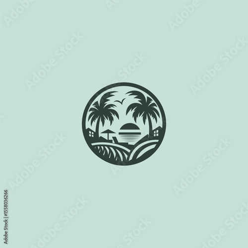 Tropical hotel logo in clean and modern minimalist design.