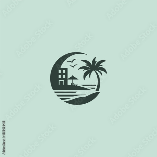 Tropical hotel logo in clean and modern minimalist design.
