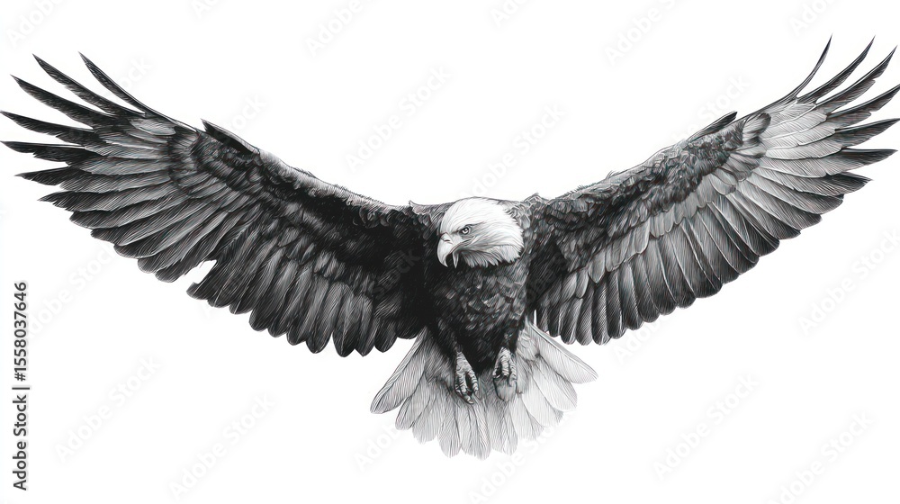 Obraz premium Powerful eagle in flight, monochrome illustration