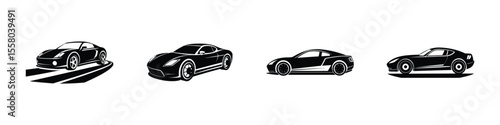 Modern portrayal of a smooth sports car low-angle view skimming the pavement Isolated on White Background