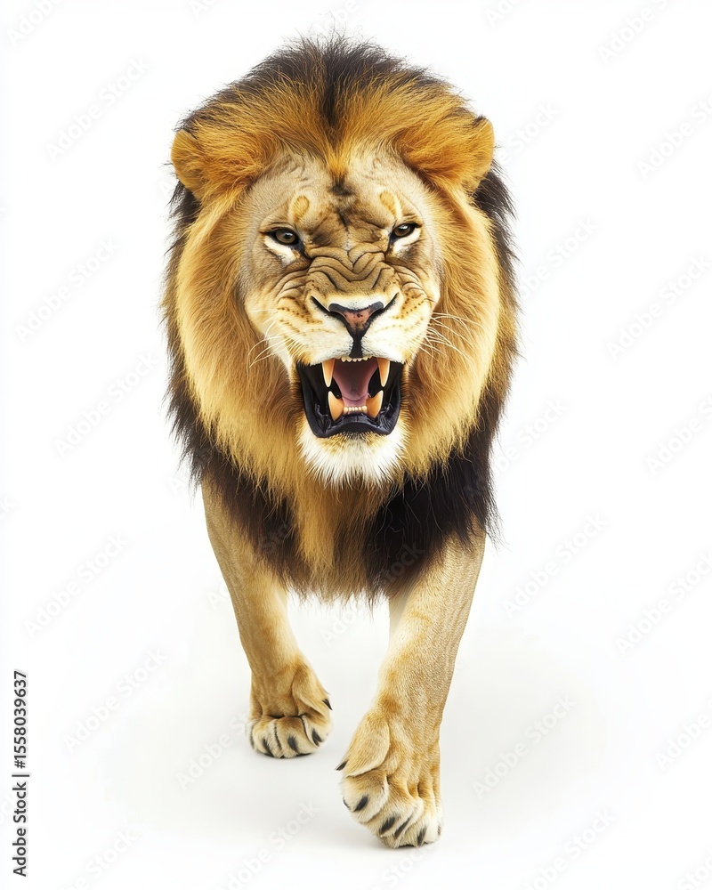 Obraz premium Roaring Lion Walking on White Background