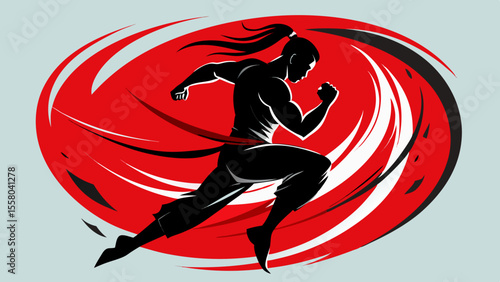 Martial Arts Motion Illustrations – Dynamic Fighters in Stylized Red and Black Swirls