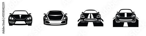 Minimal study of a smooth sports car front angle speeding forward Flat Silhouette on White Background