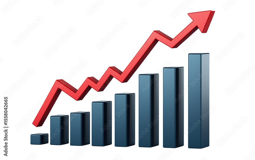 Rising bar and line graph in red and black Rising bar and line graph in red and black