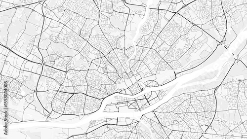 Nantes City Map. Minimalist black and white line art poster for printing, wallpaper, wall art for home and office decor