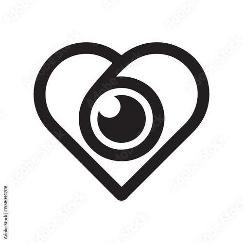 Elegant Heart Shaped Camera Lens Icon Graphic Design Concept for Photography or Videography Loving Business and Brand
