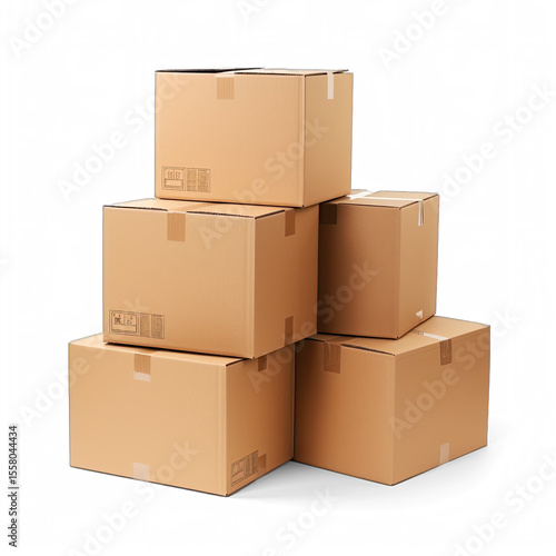 A stack of cardboard boxes on a transparent background