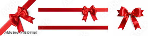 Three red bows with ribbons on a transparent background