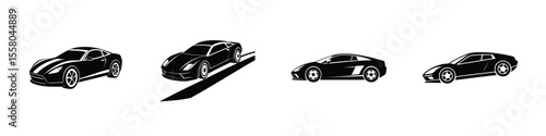 Smooth Angled View of Sports Car Cruising Along Road Isolated on White Background