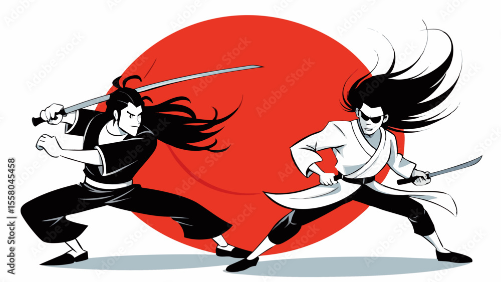 Obraz premium Samurai Duel – Dynamic Martial Arts Illustrations