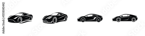 Low-angle view of a refined sports car zooming through Isolated on White Background