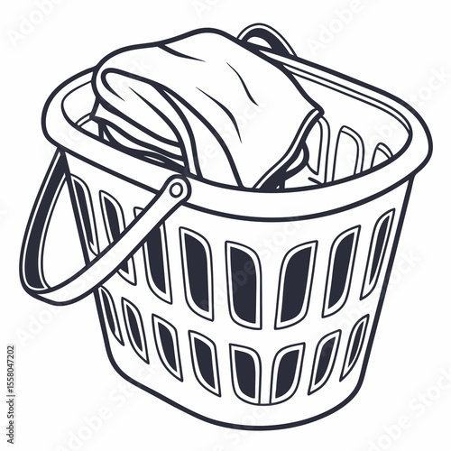 Laundry Basket Icon - Generative AI Vector & Linocut Silhouette Design