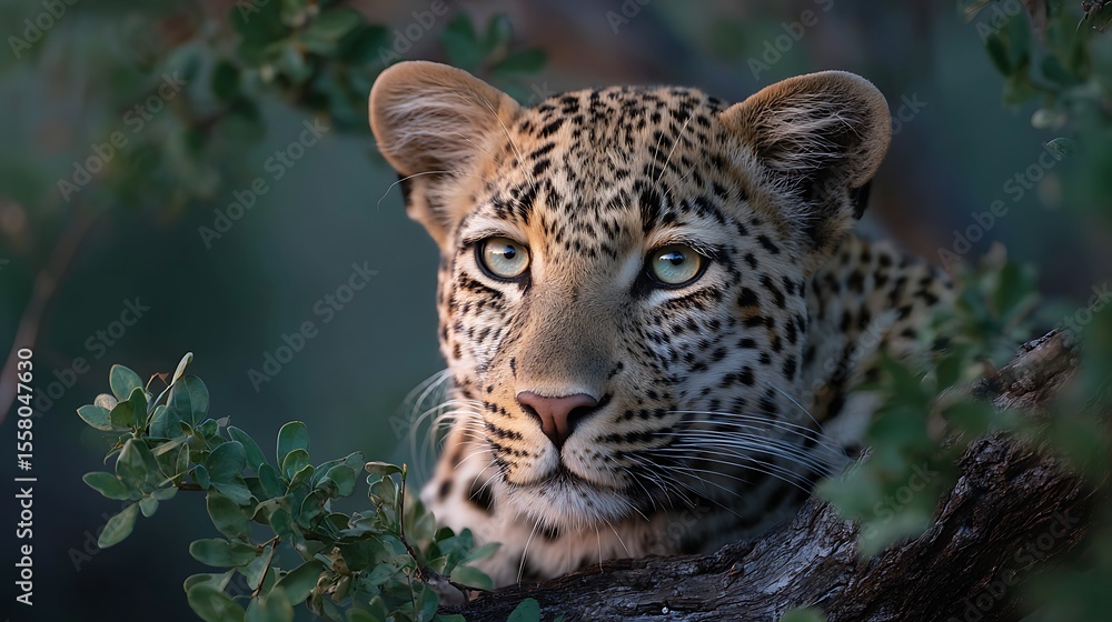 Fototapeta premium Leopard relaxes in the tree