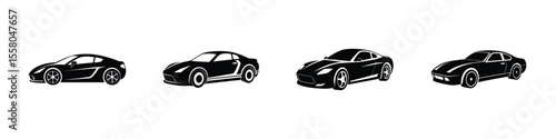 Minimal study of a sleek sports car carrying out a drift at an angle Flat Silhouette on White Background