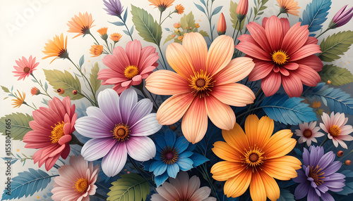 Wallpaper Mural Colorful Summer Floral Close-Up Illustration Torontodigital.ca