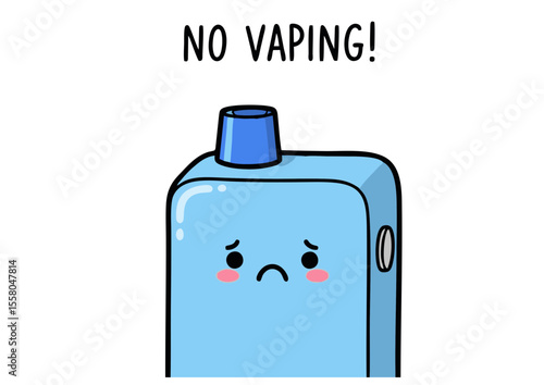Sad Blue Cartoon Vape with Black Outline and Rosy Cheeks.