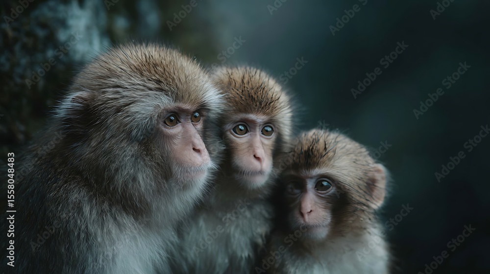 Monkey family is grooming. Monkey family is grooming.