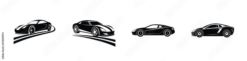 Fototapeta premium Artistic study of a streamlined sports car drifting in low?angle view Flat Silhouette on White Background