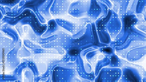 Abstract blue wave pattern with glowing dots and fluid shapes, creating a dynamic digital background