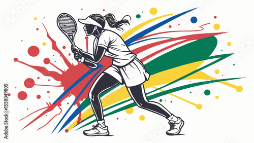 Colorful Tennis Splash Art – Dynamic Racket Sports Illustrations