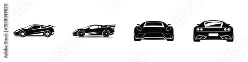 Creative depiction of a sleek sports car speeding at a racing angle Silhouette on White Background