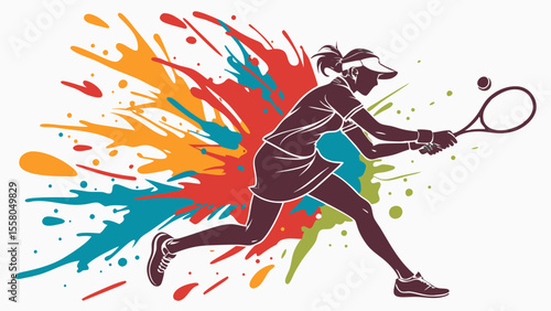 Colorful Tennis Splash Art – Dynamic Racket Sports Illustrations