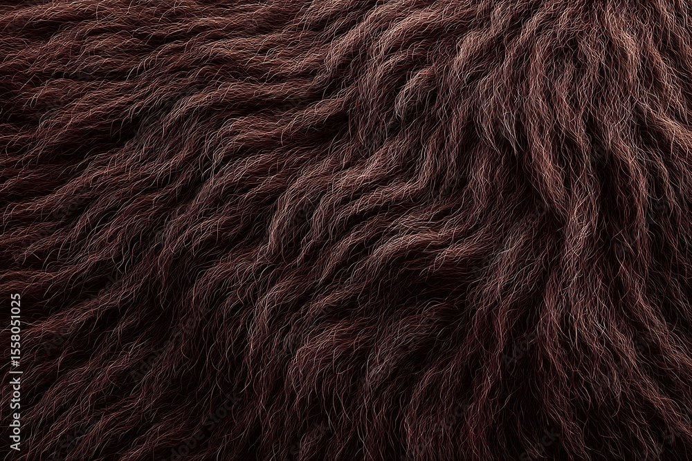 Naklejka premium A detailed close-up of a brown animal fur texture, with a rich, soft appearance. The luxurious fur is densely packed, with individual strands visible.