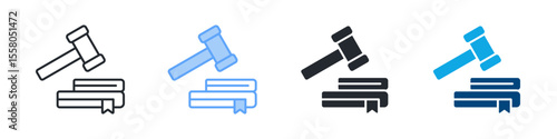 Law Icon Set Multiple Style. Designed In Outline, Blue, Glyph, Dual Tone