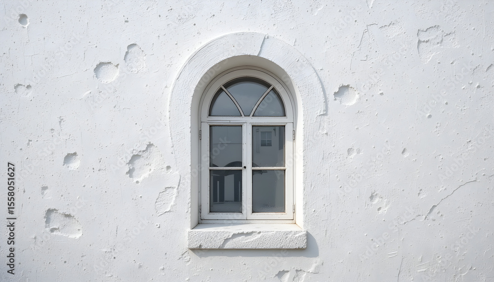 Fototapeta premium Small Arch Window in White Textured Wall