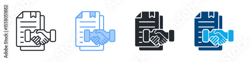 Contract Icon Set Multiple Style. Designed In Outline, Blue, Glyph, Dual Tone