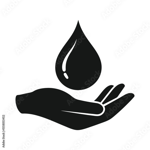 Save Water Hand Holding Drop – Black Silhouette Vector Icon