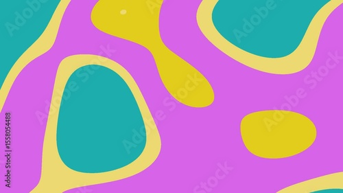 Abstract colorful pattern featuring organic shapes in vibrant pink, yellow, and teal hues