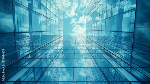 Modern architectural glass curtain wall from looking up